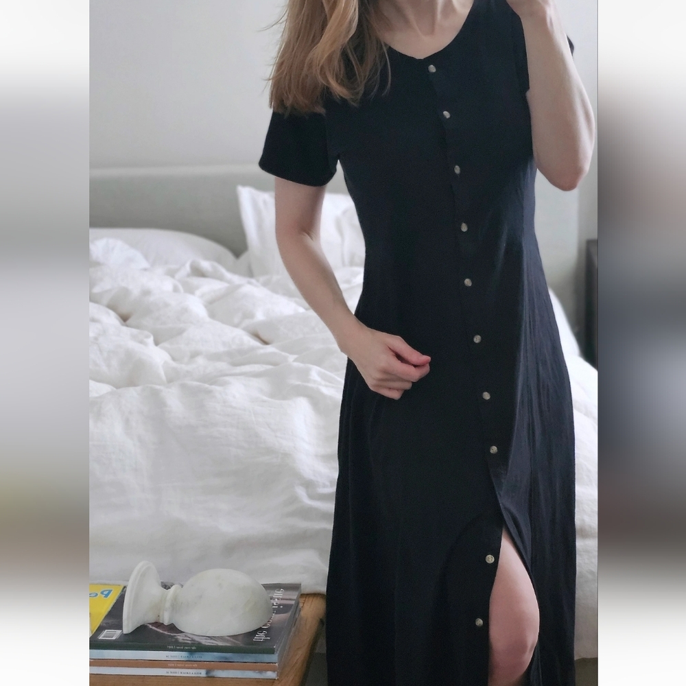Vintage Eddie Bauer Black Cotton Dress M Petite